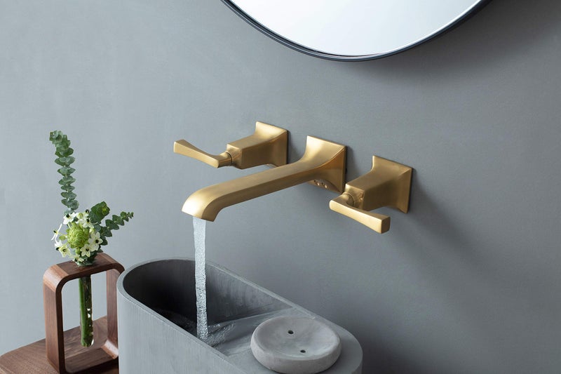 SITGES Bathroom Wall Faucet, Heavy Duty, Brass Constructed Wall Mount Faucet with Metal Lever Handles, Rough in Valve Included (Brushed Gold) - Image 2